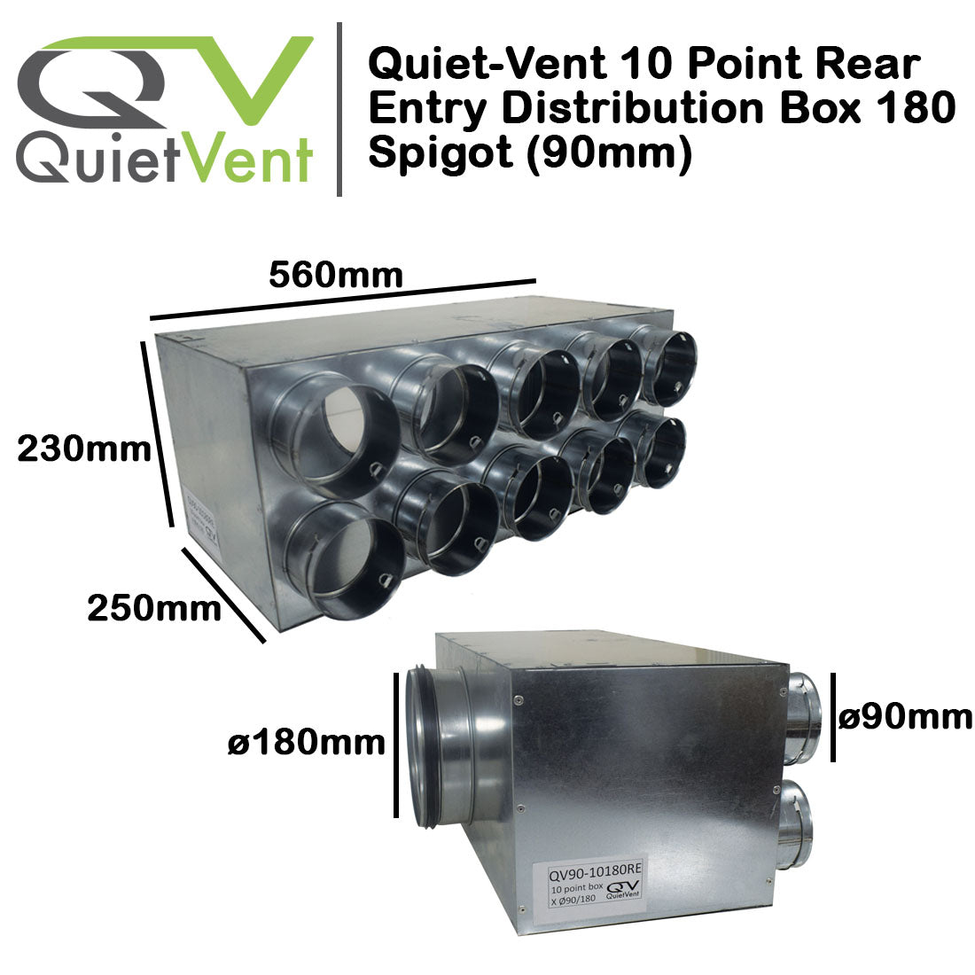 10 Point 90mm Rear Entry Distribution Box 180mm Spigot