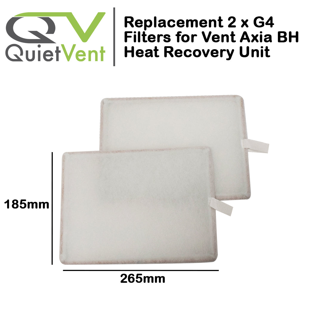 2 x G4 Filters for Vent Axia Kinetic BH Heat Recovery Unit