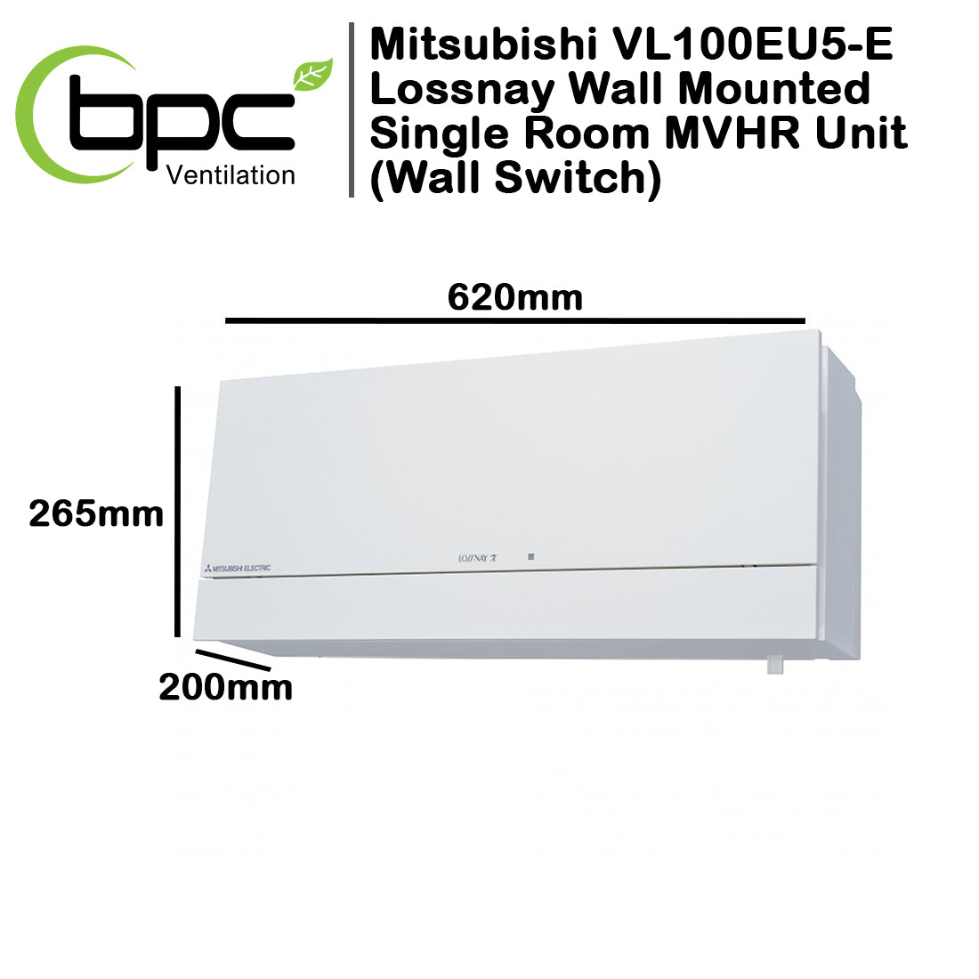 Mitsubishi VL100EU5-E Lossnay Wall Mounted Single Room MVHR
