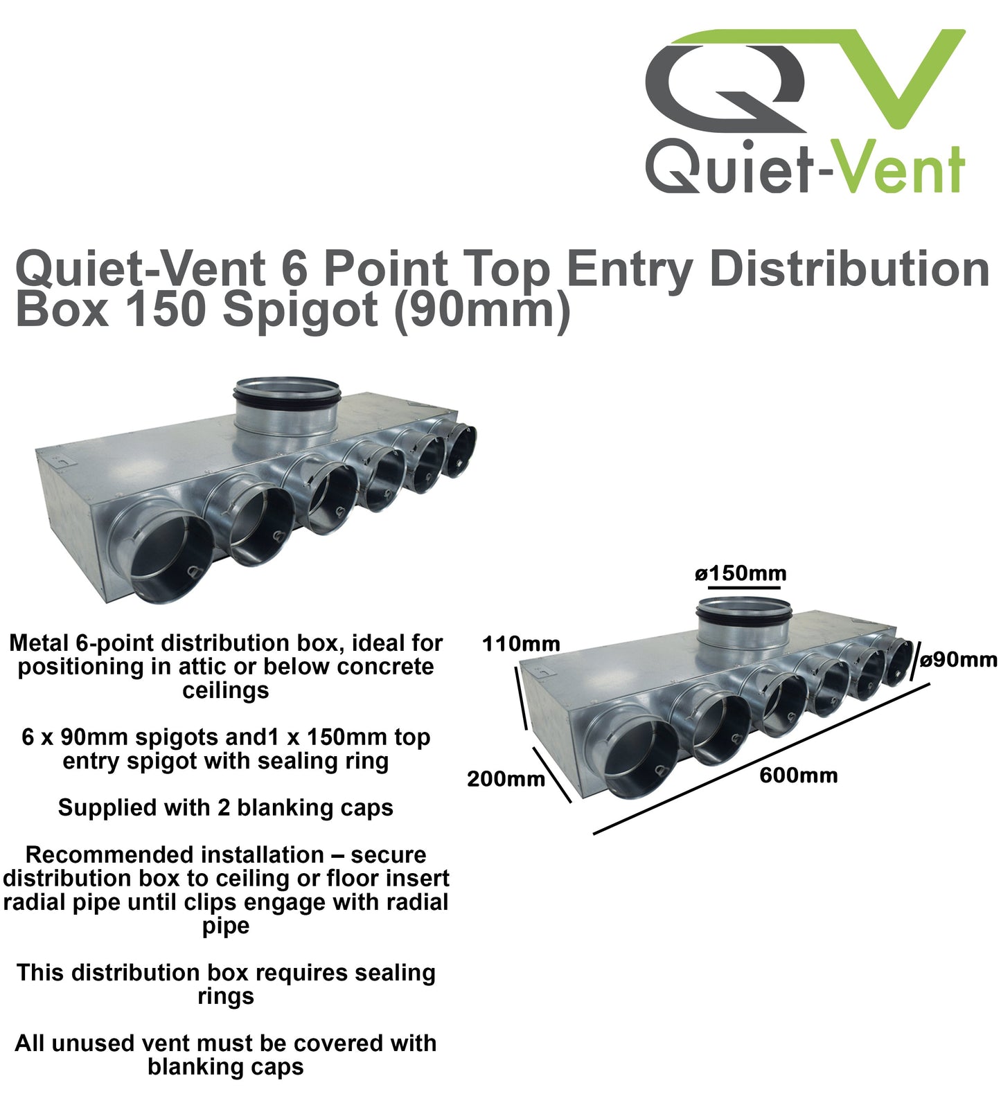 6 Point 90mm Top Entry Distribution Box 150mm Spigot