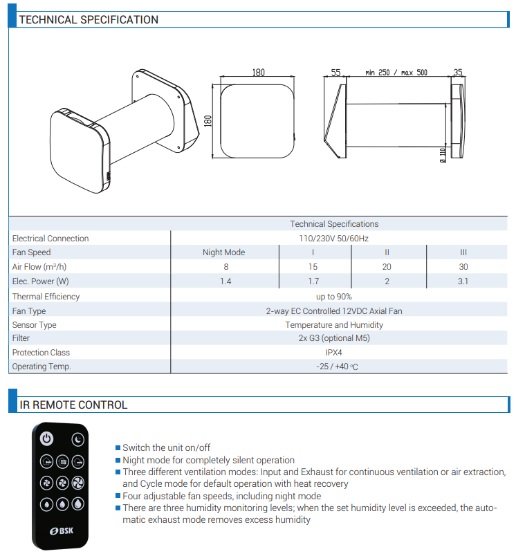 BSK Zephyr Mini Single Room Heat Recovery Unit