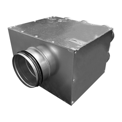Metal duct connector with circular opening on a white background