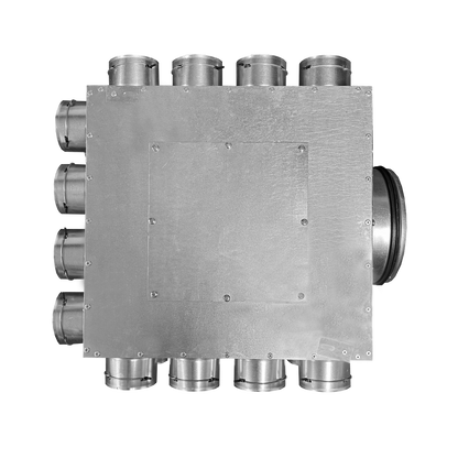 Ventilation distribution box for 75mm radial ducting with 200mm central spigot