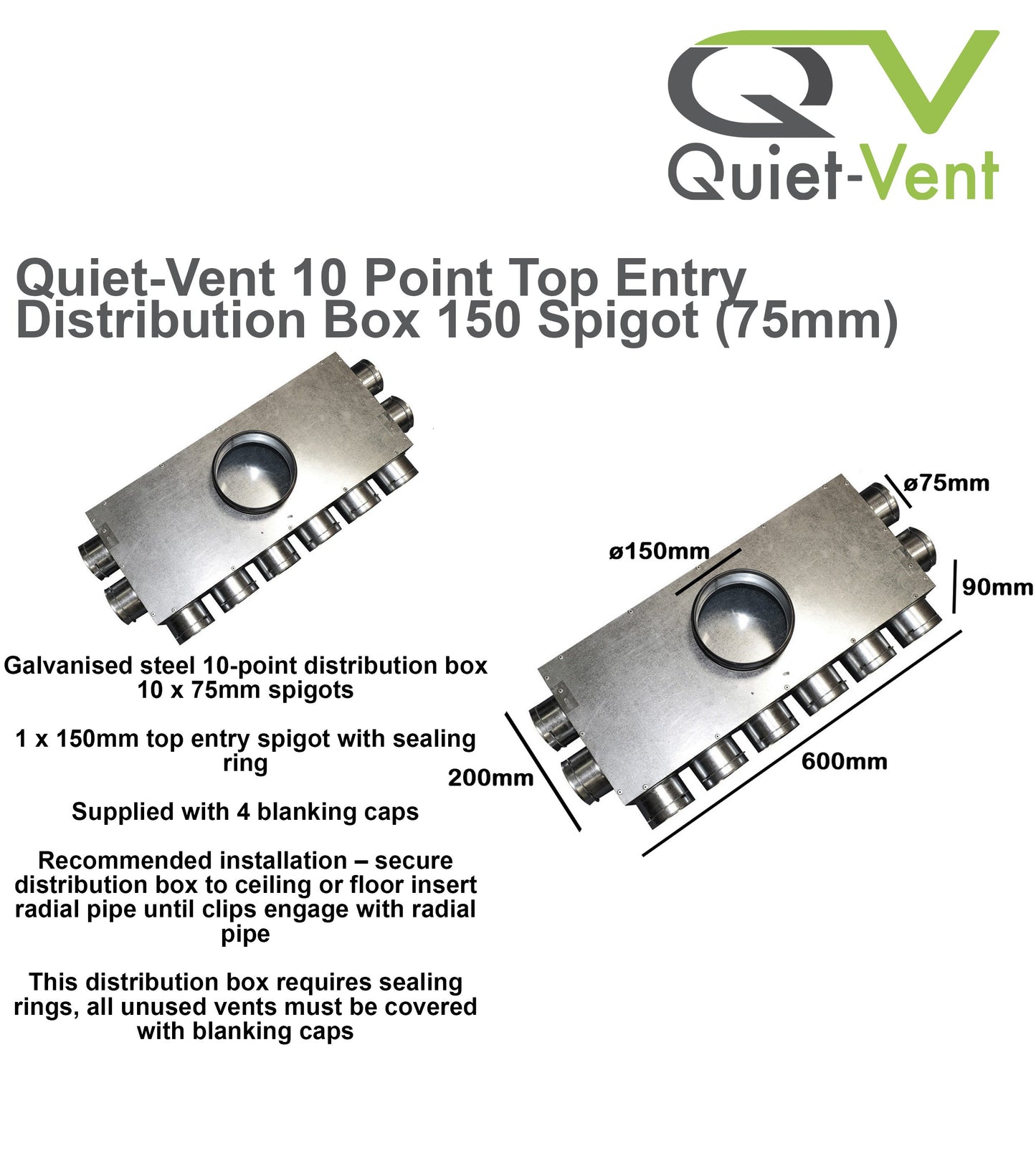 10 Point 75mm Top Entry Distribution Box 150mm spigot