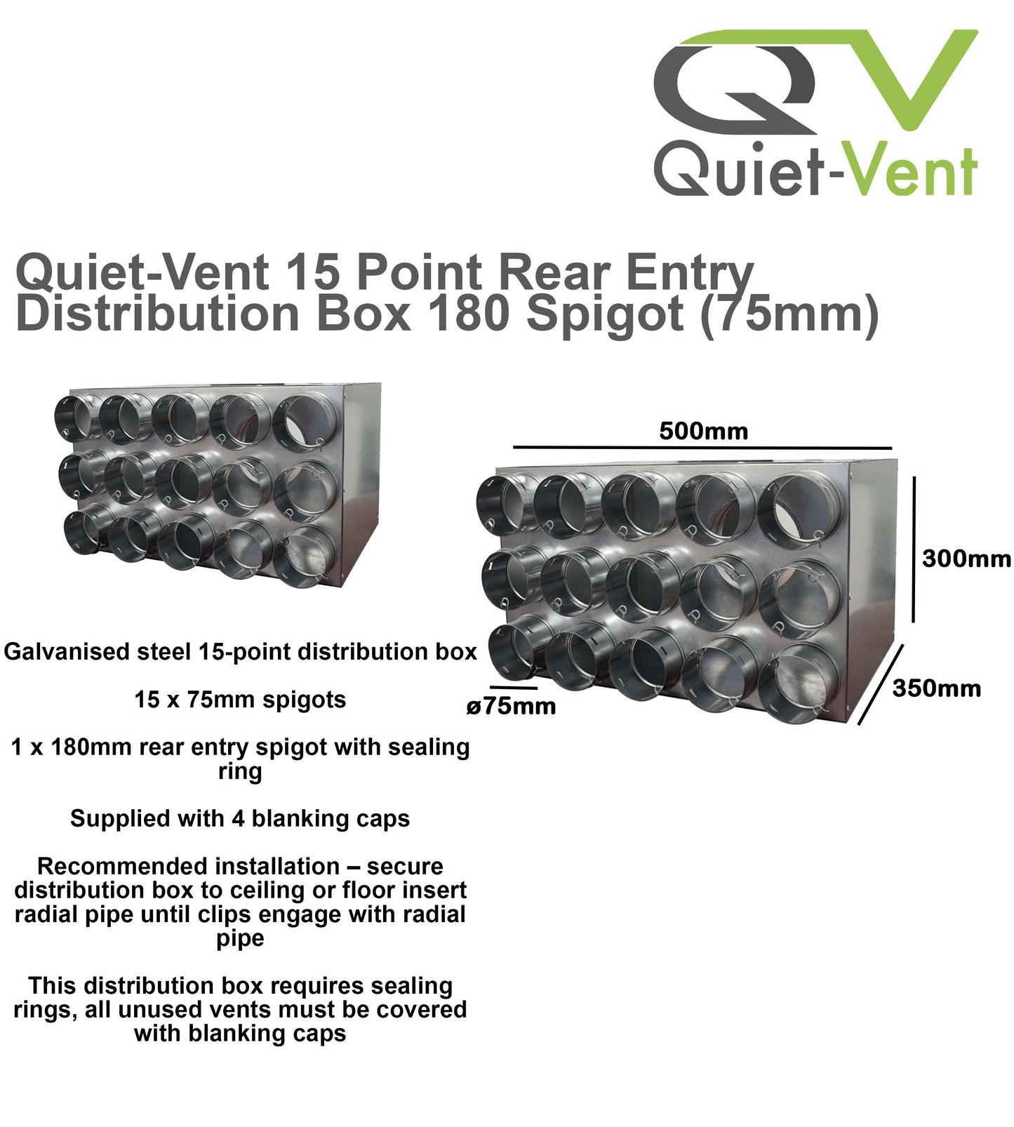 15 Point 75mm Rear Entry Distribution box 180mm spigot