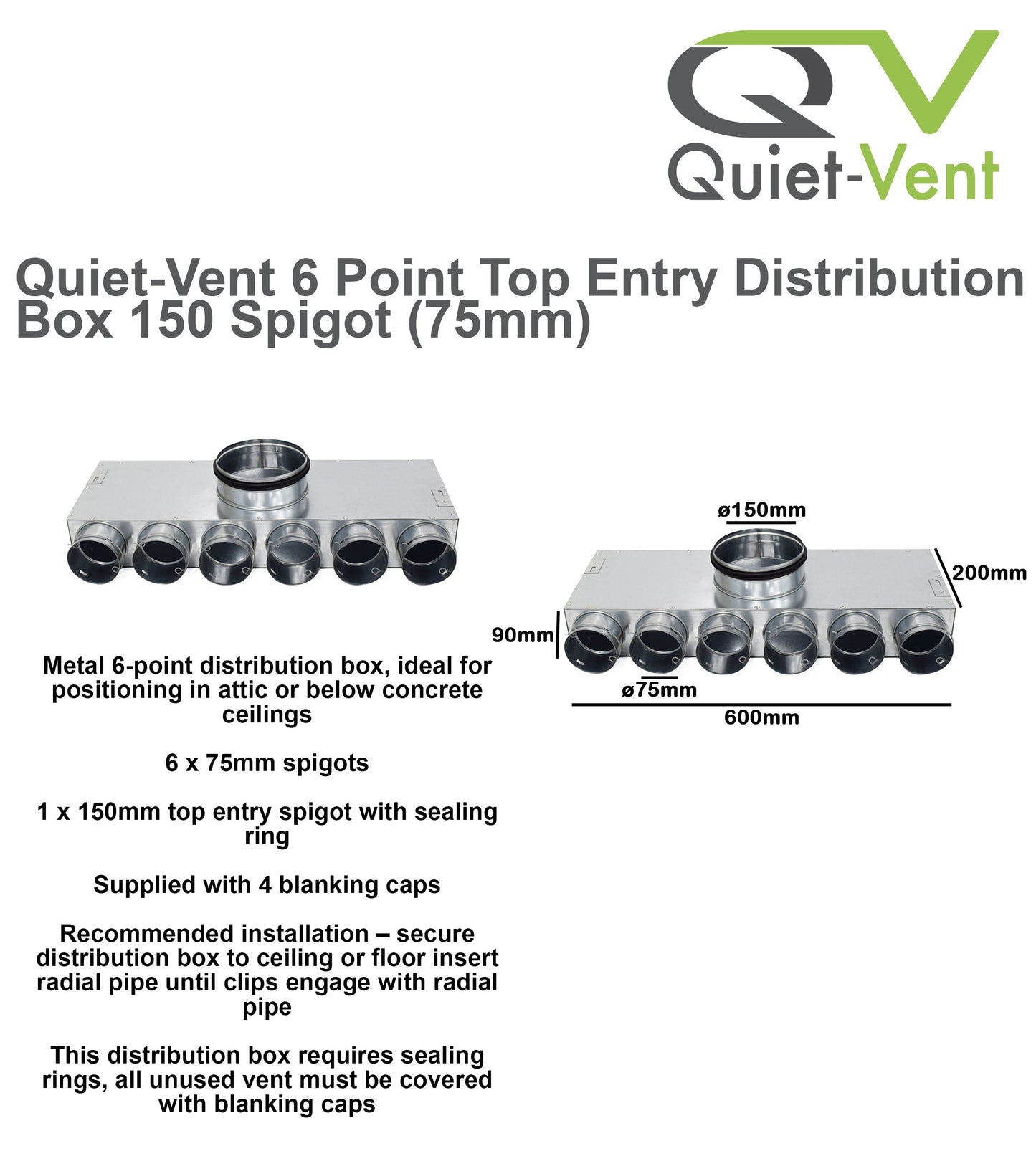 6 Point 75mm Top Entry Distribution box 150mm spigot