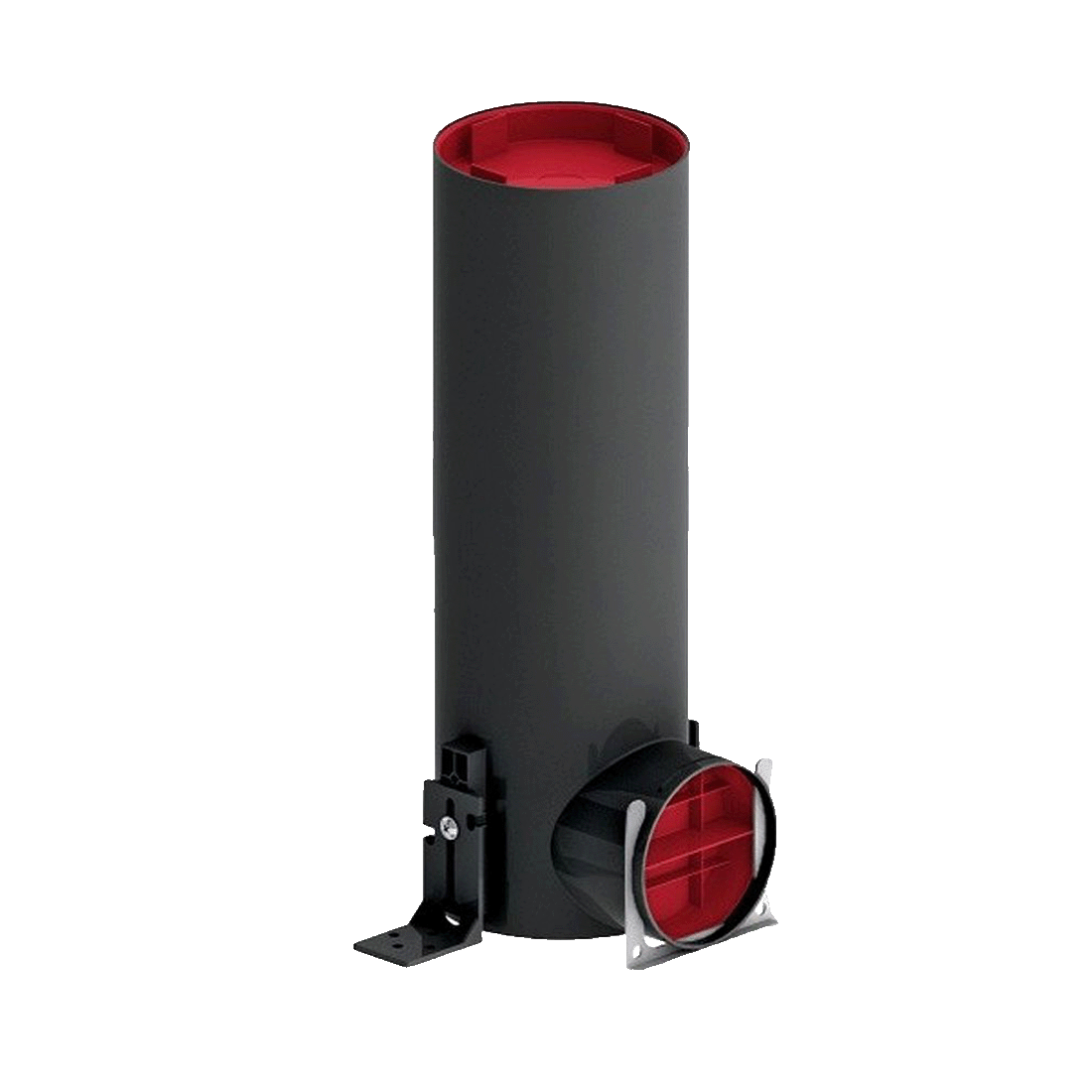 Cylindrical device with red top and bottom on a transparent background
