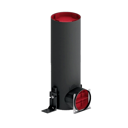Cylindrical device with red top and bottom on a transparent background