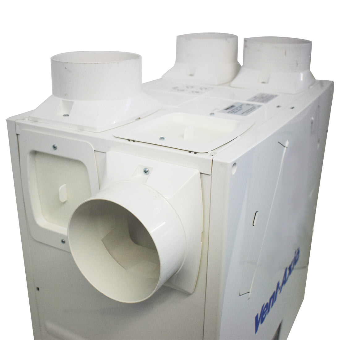 White mechanical unit with multiple cylindrical components on a white background