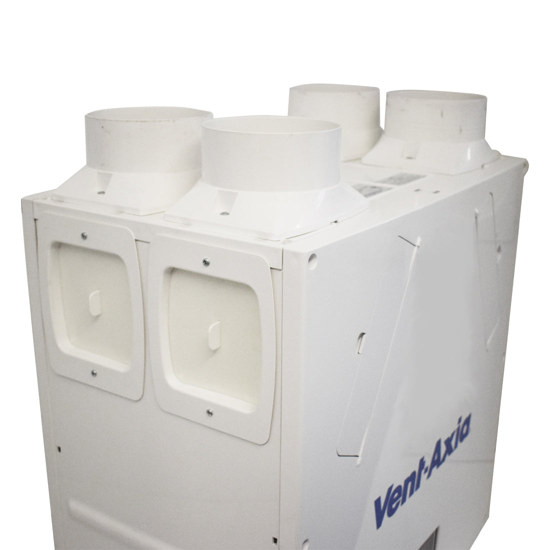 Vent-Axia air conditioning unit with three white ducts on a white background