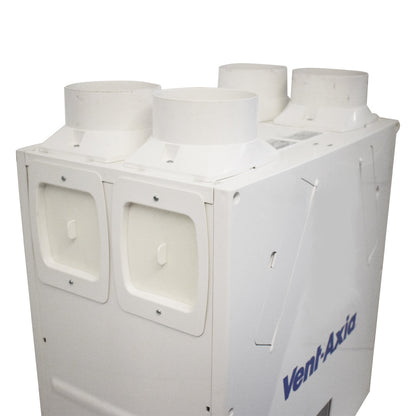 Vent-Axia air conditioning unit with three white ducts on a white background